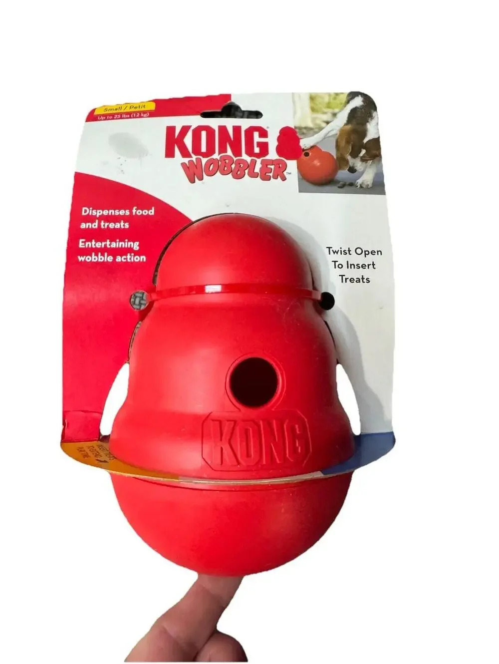 (RGB4) KONG Wobbler Small Dog Treat Dispenser Food Puzzle Toy Chew Interactive